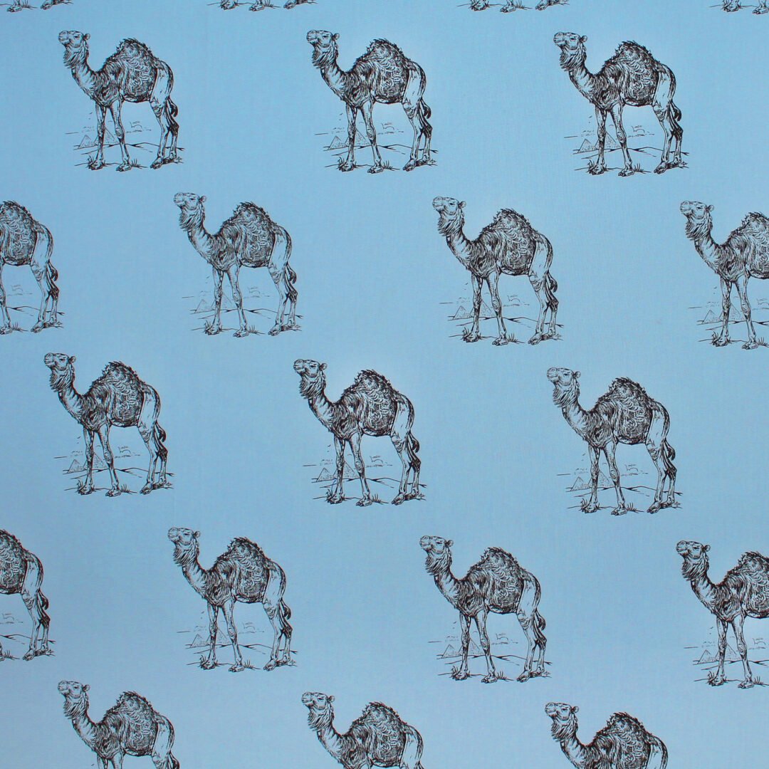 Dromedary Camel print with all cotton light blue backgroundfabric