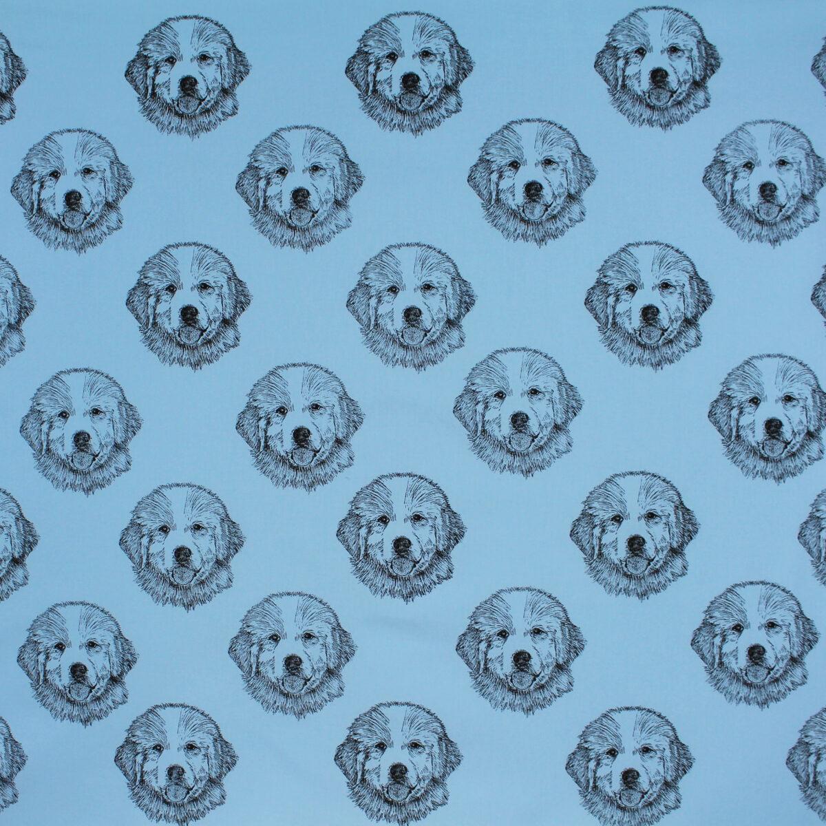 Great Pyrenees Puppy Print Fabric, All Cotton light blue color.