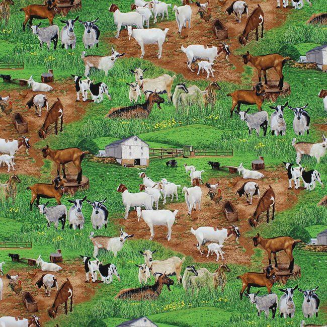Goats in the pasture Novelty Fabric