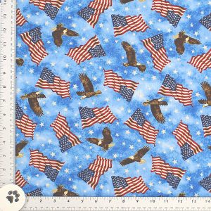 Eagles & Flags Blue Print Fabric - (39)