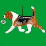 Hand-painted break-resistant acrylic resin dog Christmas ornament featuring a full-body Beagle in a gaiting pose, designed to hang on a tree or stand for display.