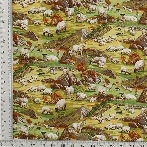 Sheep with Border Collies Print Fabric - (132)