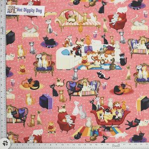 Cat Lounge Party-Pink Print Fabric - (103)