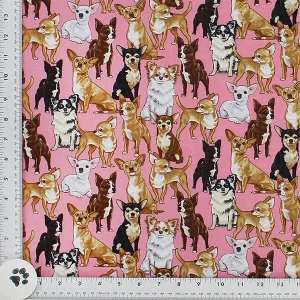 Chihuahuas-Pink Print Fabric - (30)