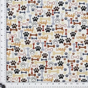 Dog Bones & Paws, Woof Print Fabric - (10)