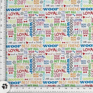 Dog Words-White Print Fabric - (43)