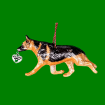 Hand-painted break-resistant acrylic resin dog Christmas ornament featuring a full-body German-Shepherd-Dog in a gaiting pose, designed to hang on a tree or stand for display.