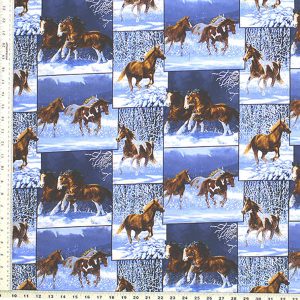 Horses in Snow Print Fabric - (78)