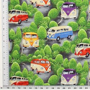 Microbus with Trees Print Fabric - (66)