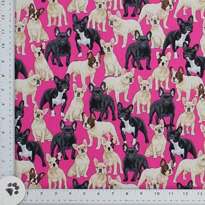 Packed French Bulldogs on Pink Print Fabric - (61)