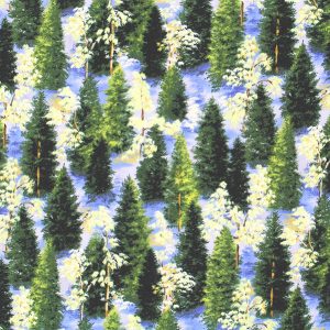 Snowy Pine and Aspen Trees Print Fabric - (85)