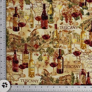 Wine Bottles and Grapes Print Fabric - (116)