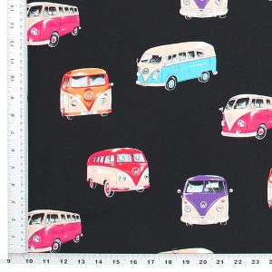 Volkswagen Bus VW Microbus Black Print Fabric - (68)