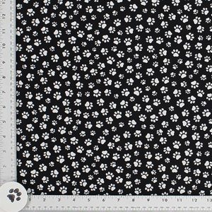 White Paws on Black Print Fabric - (47)