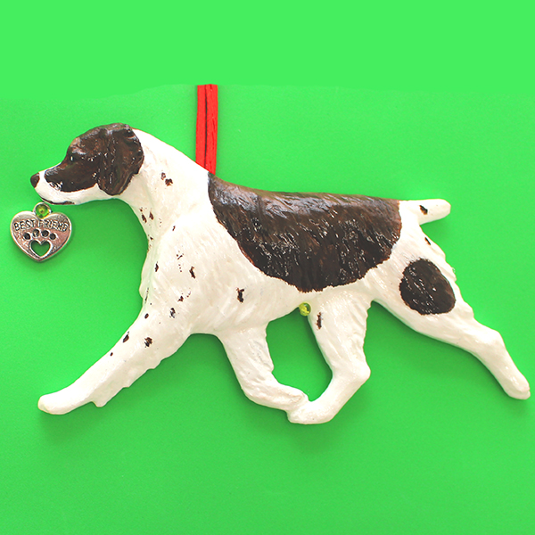 Brittany Christmas Ornament, liver and white colored, break resistant hand painted