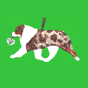 Australian-Shepherd-red-merle-Christmas-Ornament, in gaiting left side view. made with acrylic resin, paint, and durable clear coat.