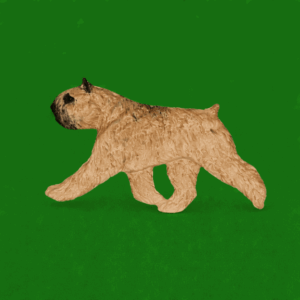 Hand-painted break-resistant acrylic resin dog magnet featuring a full-body Bouvier-des-Flandre Fawn in a gaiting pose, designed to attach to metal surfaces.