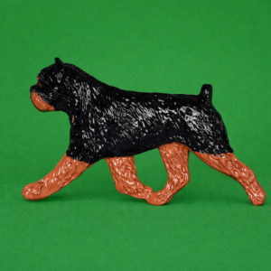 Hand-painted break-resistant acrylic resin dog magnet featuring a full-body Brussels Griffon Black and Tan in a gaiting pose, designed to attach to metal surfaces.