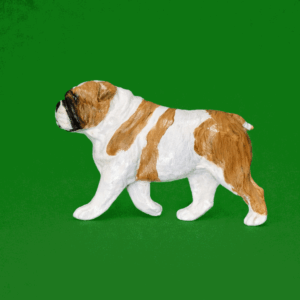 Hand-painted break-resistant acrylic resin dog magnet featuring a full-body Bulldog in a gaiting pose, designed to attach to metal surfaces.