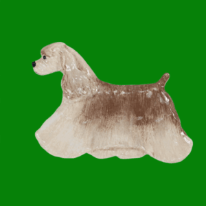 Hand-painted break-resistant acrylic resin dog magnet featuring a full-body Cocker-Spaniel Ascob- in a gaiting pose, designed to attach to metal surfaces.