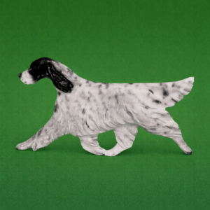 Hand-painted break-resistant acrylic resin dog magnet featuring a full-body English-Setter-Blue-Belton in a gaiting pose, designed to attach to metal surfaces.