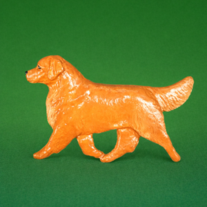 Hand-painted break-resistant acrylic resin dog magnet featuring a full-body Golden-Retriever-Golden in a gaiting pose, designed to attach to metal surfaces.